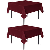 Sancua burgundy square tablecloth 54x54 on dining table adds festive ambiance.