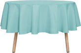 Sancua round 60-inch turquoise tablecloth protecting dining surface from spills.