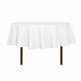 Sancua 70-inch round white tablecloth spread protects surface and enhances dining aesthetics