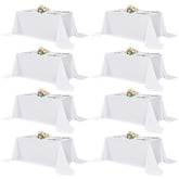Sancua white rectangle tablecloth on a wedding banquet table for a clean, elegant setup.