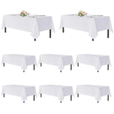 Sancua white tablecloth rectangle on a 6-foot table for elegant events.