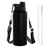 Sandjest bottle front view with leopard pattern, insulated for hours