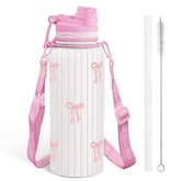 SANDJEST Bow 32oz bottle front view showing durable stainless steel finish