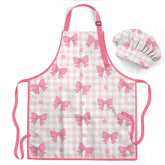 SANDJEST Bow Kid Apron front view with pocket for kid-friendly cooking tools.