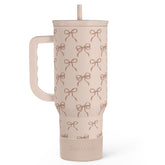 Sandjest Bow Tumbler with handle for portable hydration on the go