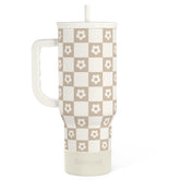 SANDJEST Checker tumbler with handle and straw 40oz, ideal for on-the-go hydration.