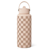 SANDJEST Checkerboard beige 32oz bottle for on-the-go hydration