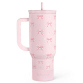 SANDJEST Coquette Bow tumbler with handle and 40oz capacity for on-the-go hydration