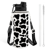 SANDJEST Cow Skin Stainless Steel Water Bottle with strap for hands-free outdoor use