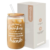 SANDJEST 16oz glass coffee cup in side view, ideal for stylish, sustainable sipping at work