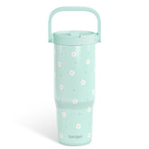 SANDJEST Daisy mint tumbler with straw lid for on-the-go hydration.