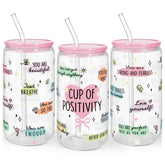 SANDJEST glass tumbler with acrylic lid and straw for iced coffee on the go.