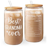 SANDJEST grandma 16oz glass tumbler with bamboo lid, ideal for iced drinks