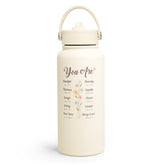 SANDJEST Inspiration Water Bottle 32oz close-up, stainless steel, keeps beverages cold during workouts.