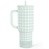 SANDJEST Mint Gingham 40oz tumbler with handle for easy grabbing on the go