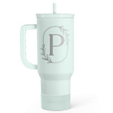 SANDJEST monogram 40oz tumbler with handle close-up for personalized gift