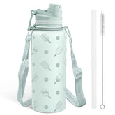 SANDJEST pickleball bottle front view with straw keeps drinks cold