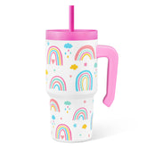 SANDJEST Rainbow Tumbler 20oz with handle offers easy grip for kids at school.