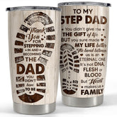 SANDJEST Stepdad tumbler 20oz with insulated steel body for hot or cold drinks.