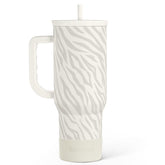 SANDJEST Zebra Skin 40oz slider tumbler with handle for easy transport and all-day hydration.