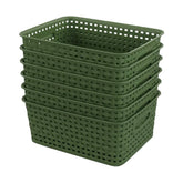 Sandmovie plastic weave basket in green for kitchen storage and quick, easy organization.