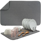 S&T INC jumbo dish drying mat in charcoal absorbs water quickly to keep counters dry