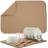 S&T INC. Dish Drying Mat XL in almond diamond texture dries dishes efficiently.