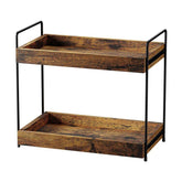 SANRETAHO 2-Tier bathroom organizer on wood countertop showing tidy bottles and jars.
