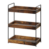SANRETAHO bathroom counter organizer with 3-tier wooden shelves keeps cosmetics neatly arranged.