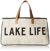 Santa Barbara Design Studio lake life tote front view with leather handles for durable everyday carry