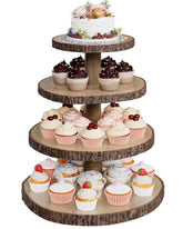 SANYOUNG wood cupcake stand with bark accents for rustic weddings and events.