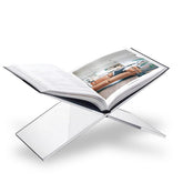 Sarvo Kitchen SK Acrylic Book Stand Large front view showing an elegant cookbook display on a coffee table