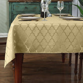 SASTYBALE jacquard Christmas tablecloth in gold, 52x70, front view, ideal for holiday dining.