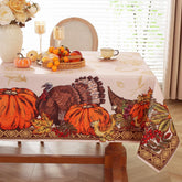 SASTYBALE Thanksgiving tablecloth with turkey and cornucopia pattern for fall gatherings.
