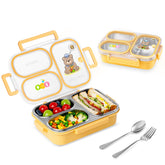 Sayape stainless steel bento box in yellow with included utensils for kids' lunches
