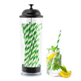 Saycker straw holder with lid keeps straws clean and ready on the counter.