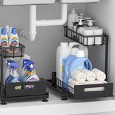 Saydear under-sink organizer 2-tier pull-out keeps cabinets tidy and accessible.
