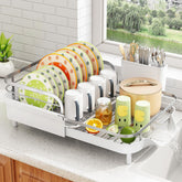 SayZH extendable dish drying rack showing adjustable length for tight or spacious counters.