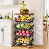 SAYZH fruit basket cart with wooden top table for organized kitchen storage