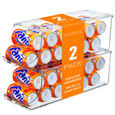 SCAVATA soda can organizer in fridge showing 12-can capacity and clear view