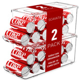 SCAVATA stackable fridge organizer in clear plastic for easy 10-can access.