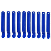 Scotty Peeler original label remover set of 10 blue tools gliding under stickers for easy removal.