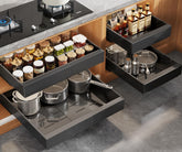 Seinloes expandable pullout organizer in a 21 inch deep cabinet