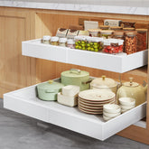 Seinloes pull-out cabinet organizer 21-deep with raised pads improves pot access.