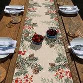 Seliem winter pine cone table runner with needles for festive dining decor