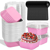 Selizo 60-pack mini cake pans with pink lids for easy serving