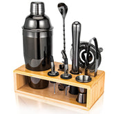 Semderm cocktail shaker set with bamboo stand for organized home bartending