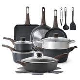 SENSARTE 20-piece pots and pans set on induction stove for versatile, even cooking.