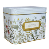 SENSORY4U tin recipe box with wildflower lid keeps cherished family recipes organized.