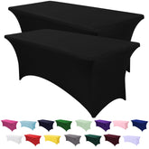 SEPARO 8ft black fitted spandex tablecloth drapes smoothly for a clean banquet setup.